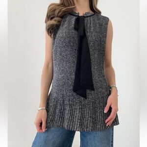 DKNY Women's Sleeveless Pleated Top With Neck Tie Blouse